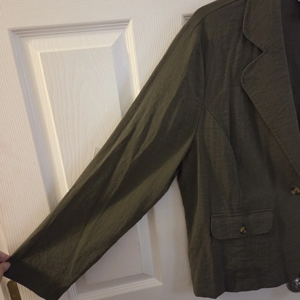 Chico's‎ sz 3 lightweight olive single button blazer jacket XL casual chic